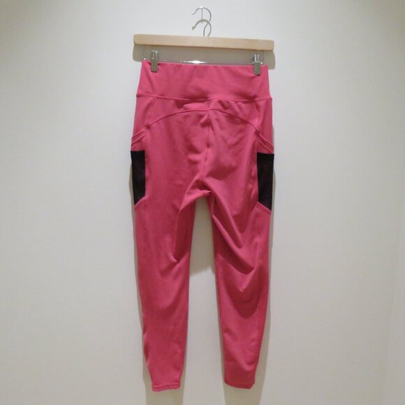 POP FIT Mesh Fishnet Pocket 7/8 Length Leggings in Pink Athleisure Gym Workout - Picture 9 of 13